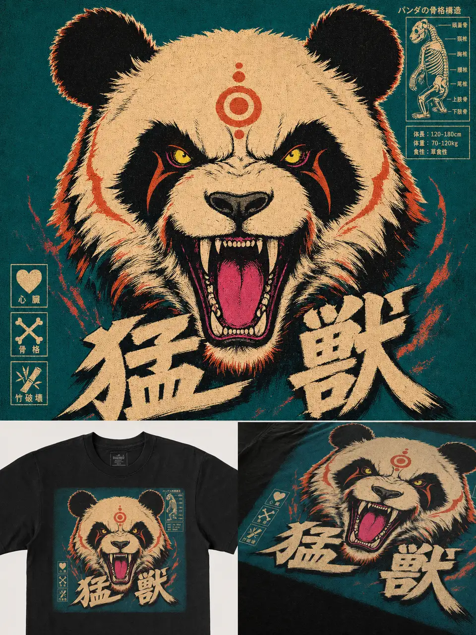 Japanese-style panda poster and matching T-shirt mockup with bold lettering